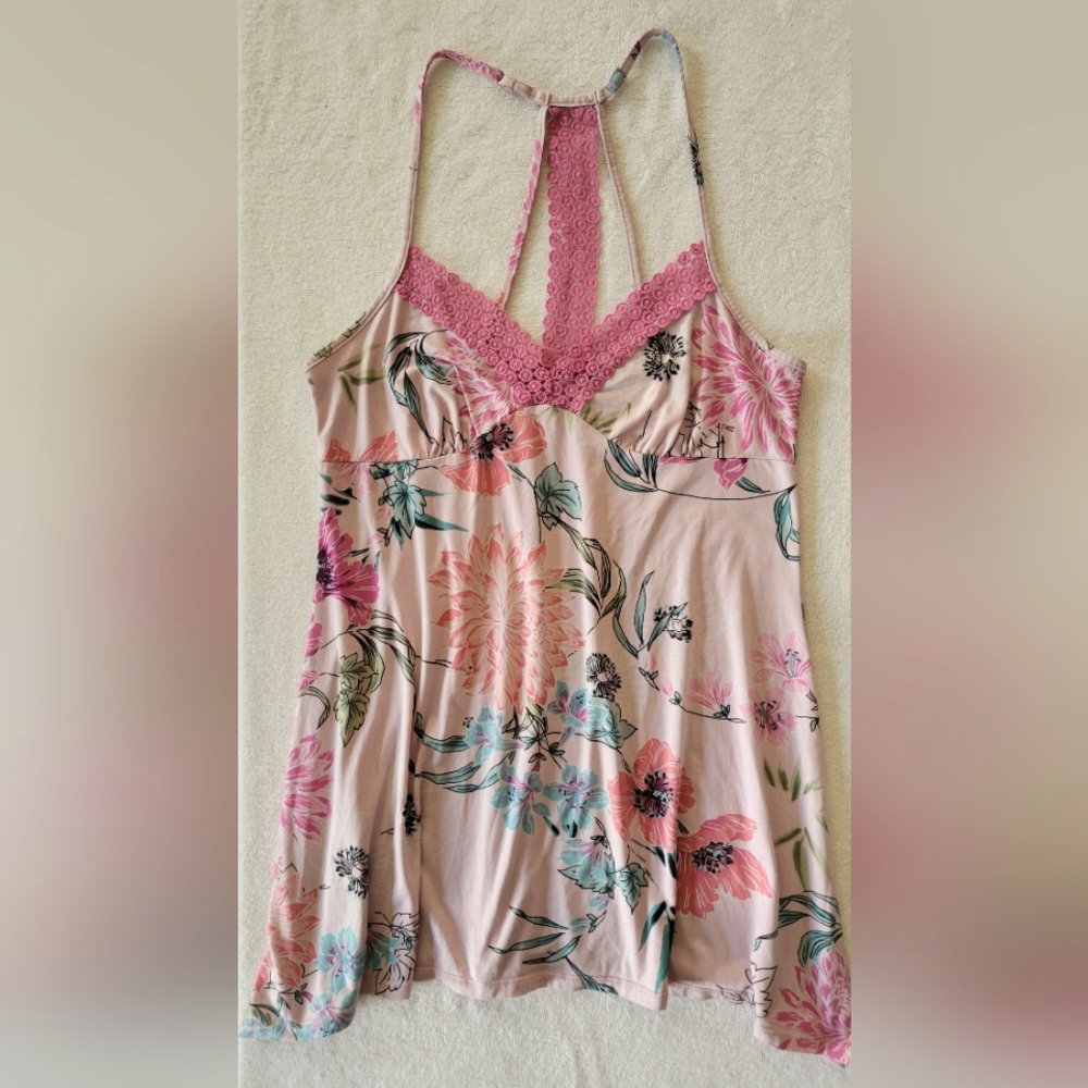 Secret Treasures Floral Pink Lace Trim Cami Top Sleepwear, Nightgown